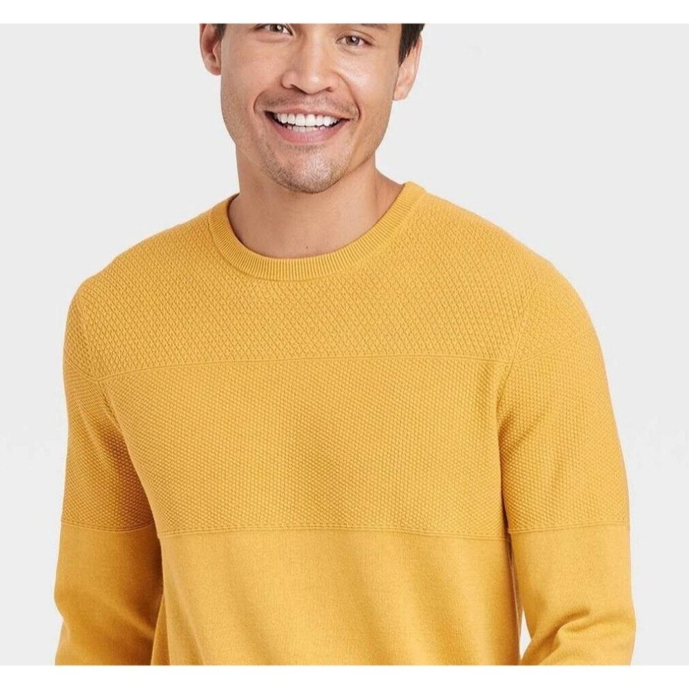 Goodfellow Mens Textured Crew Neck Sweater Pullover S SM Mustard Harvest G…